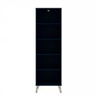 Manhattan Comfort 131GMC4 Rockefeller Bookcase 2.0 with 5 Shelves and Metal Legs in Tatiana Midnight Blue